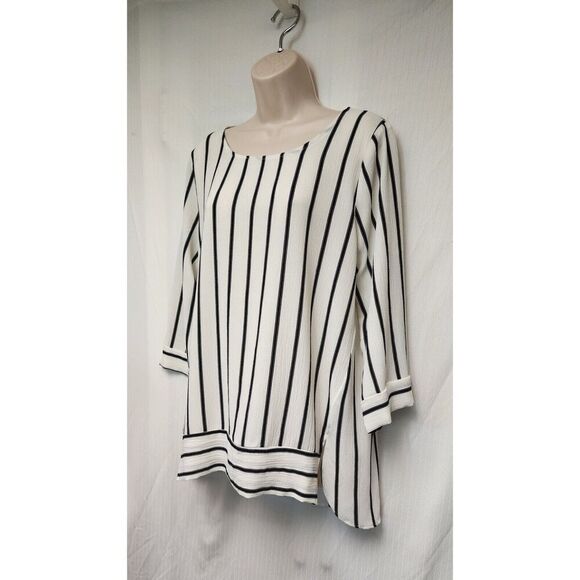 Jules & Leopold 2PC Pants Set Striped 3/4 Scoop Neck Size Medium Ivory/Blue - Picture 3 of 13